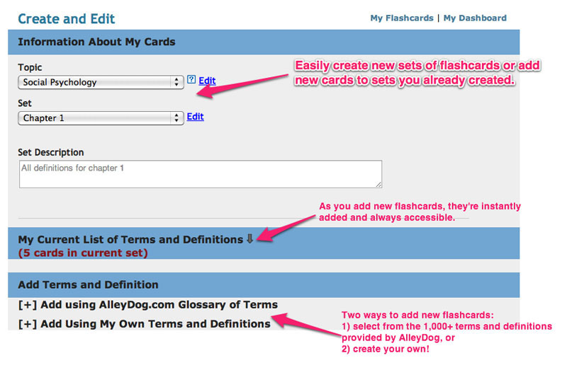 psychology flashcards - create cards