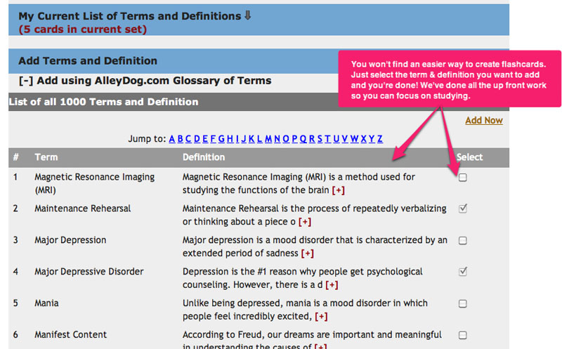 psychology flashcards - add term